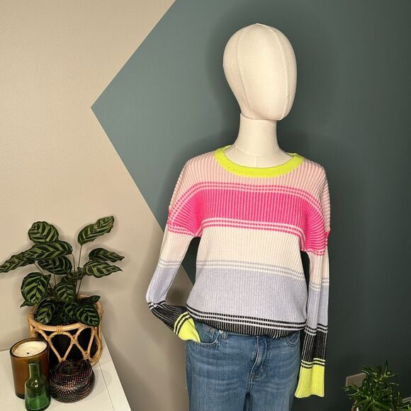 WISPR Sweaters - WISPR By Brodie Neon Pastel Colorblock Ribbed Knit Crewneck Striped Sweater M